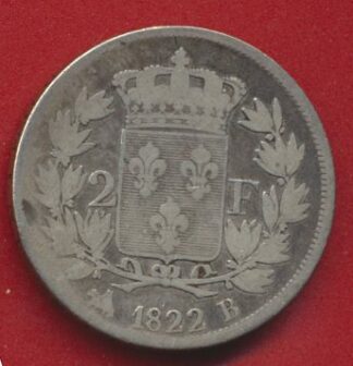 2 FRANCS 1822 B LOUIS XVIII