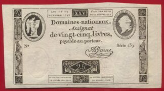 ASSIGNAT 25 LIVRES 24 OCTOBRE 1792 LOUIS XVI
