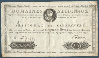 ASSIGNAT DE CINQUANTE LIVRES 19 JUIN 1791 - LOUIS XVI ROI DES FRANÇAIS