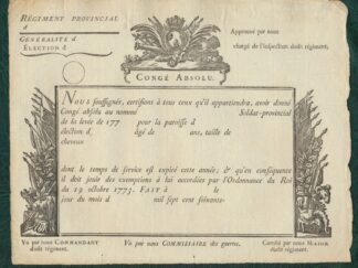 certificat de conge absolu regiment provincial 1773