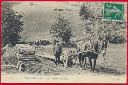 CPA en lorraine le transport du bois attelage vosges