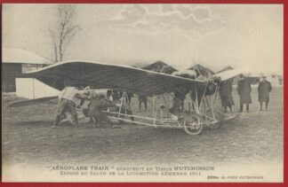 cpa-aeroplane-train-construit-en-tissus-hutchinson-salon-1911
