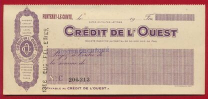 cheque-angers-fontenay-le-comte-credit-foncier-de-l-ouest