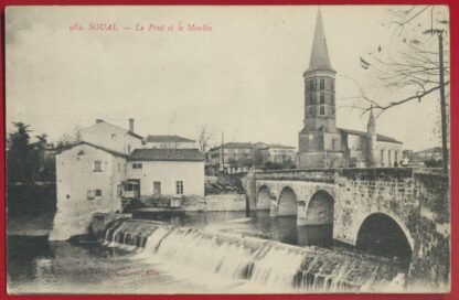 cpa-soual-le-pont-et-le-moulin