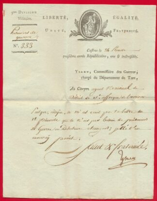 lettre-ancienne-castres-prisonnier-de-guerre-24-pluviose-an-3-9-division-militaire-vs