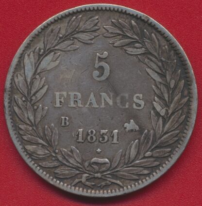 Louis-Philippe 1er - 5 Francs Tête nue - 1831 - Rouen – Image 2