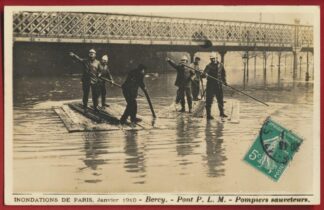 cpa-inondations-paris-janvier-1910-bercy-pont-plm-pompiers-sauveteurs