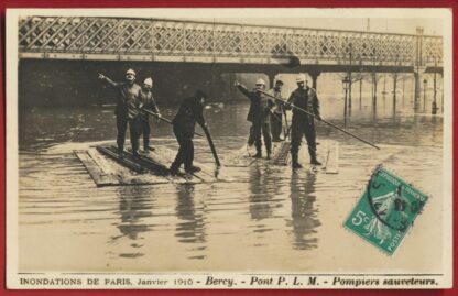 cpa-inondations-paris-janvier-1910-bercy-pont-plm-pompiers-sauveteurs