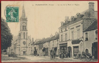 cpa-pleumartin-vienne-rue-poste-eglise