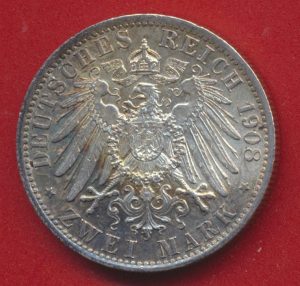 allemagne-prusse-preussen-guillaume-kaiser-konig-2-marks-zwei-1908-revers
