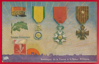 cpa-hommage-france-valeur-militaire-supreme-recompense-decoration-legion-croix-guerre