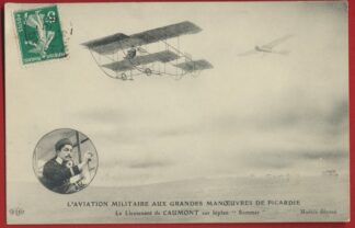 cpa-aviation-militaire-lieutenant-caumont-manoeuvre-picardie-biplan-sommer