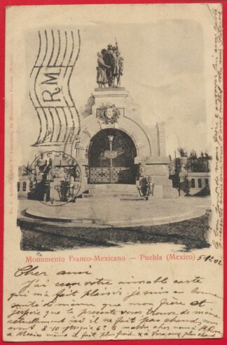cpa-mexique-monumento-franco-mexicano-puebla-mexico