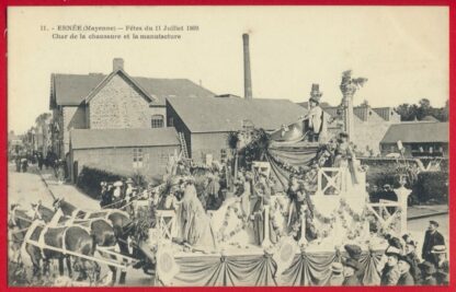 cpa-ernee-mayenne-fetes-11-juillet-1909-char-chaussure-manufacture