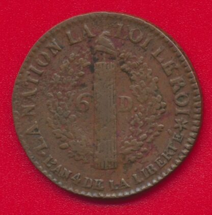 Louis XVI - 6 Deniers - 1792 - BB - Strasbourg – Image 2
