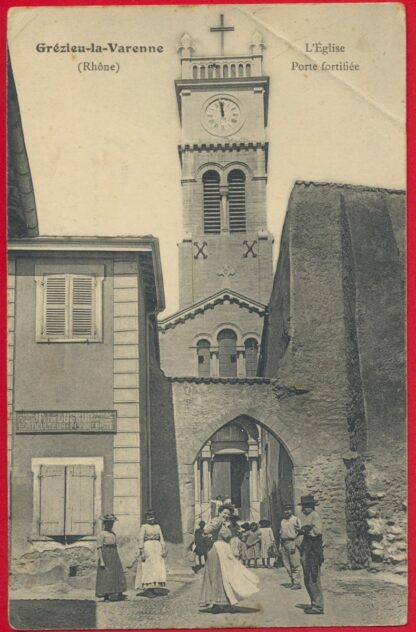 cpa-grezieu-varenne-rhone-porte-fortifiee-eglise