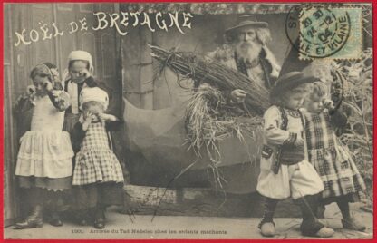 cpa-arrivee-tad-nedelec-chez-enfants-mechants-noel-bretagne