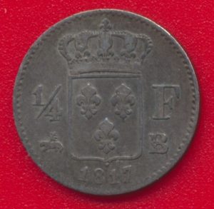 louis-xviii-1817-b-rouen-quart-franc-vs