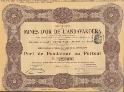 societe-mines-or-andavakoera-cinq-millions-francs-part-fondateur-porteur-1911