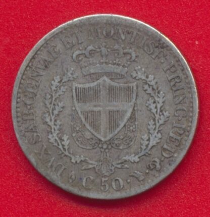 ITALIE - SARDAIGNE - Charles-Félix - 50 C - 1825 – Image 2