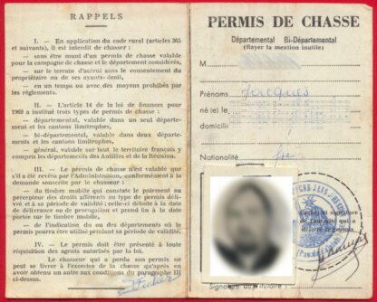 PERMIS DE CHASSE - Permis Départemental - 1974 & 1975 sur document – Image 3
