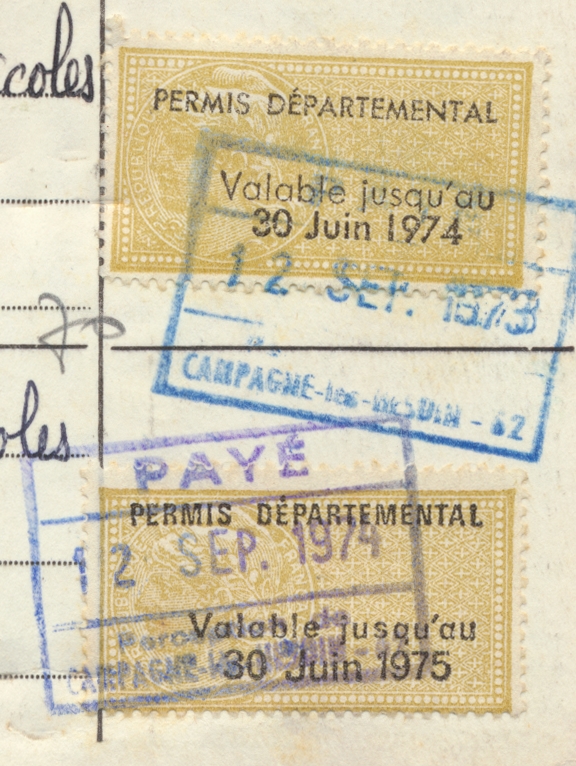 Other & unclassified - 26716# TIMBRE FISCAL PERMIS DE CHASSE DEPARTEMENTAL  44 francs 1929 PC BLEU FISCAUX cote 30 euros