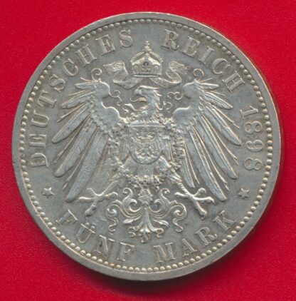 ALLEMAGNE - Wurtemberg - Wilhelm II - 5 Mark - 1898 F – Image 2