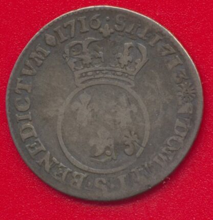 LOUIS XV - 1/10 Ecu  Vertugadin - 1716 - S – Image 2