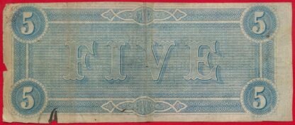 ETATS CONFÉDÉRÉS D'AMÉRIQUE - Virginie - 5 Dollars - 1864 – Image 2