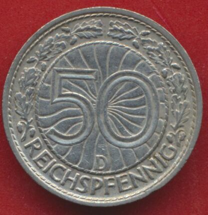 ALLEMAGNE - République de Weimar - 50 Pfennig - 1928 D – Image 2