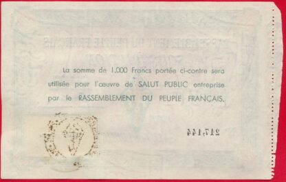 1000 Francs - Rassemblement du Peuple Français – Image 3