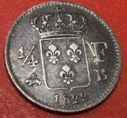Louis XVIII - 1/4 Franc - 1822 B - Fautée – Image 4