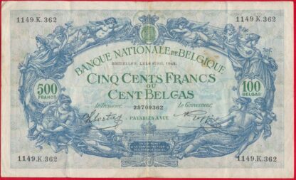 belgique-100-belga-500-francs-1942-9362-vs