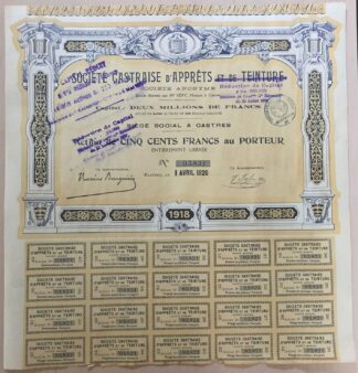 CASTRES - TARN - ACTION 500 FRANCS - APPRÊTS TEINTURE