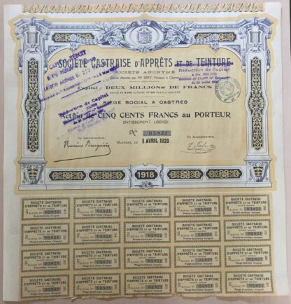 CASTRES - TARN - Action de 500 Francs - Apprêts et Teinture – Image 2