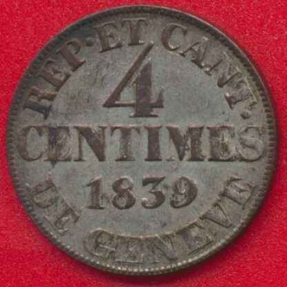 SUISSE - Canton de Genève - 4 Centimes - 1839 – Image 2