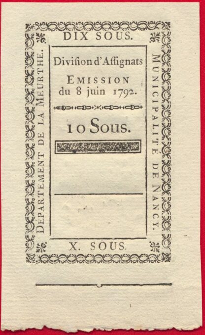 Nancy - Assignat - 10 Sous - 1792 – Image 2