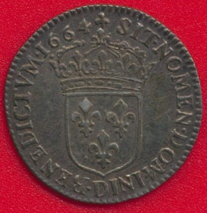 LOUIS XIV - 1/12 Ecu au buste juvénile - 1664 D – Image 2