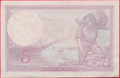 5 Francs - Violet - 1939 – Image 2
