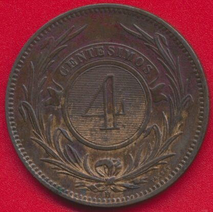 URUGUAY - 4 Centesimos - 1869 – Image 2