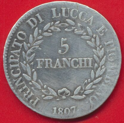 ITALIE - Lucca et Piombino - 5 Franchi - 1807 – Image 2
