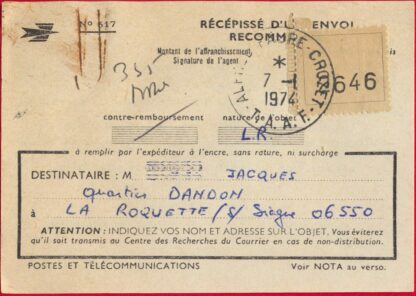 LETTRE RECOMMANDÉE TAAF - 1974 – Image 2