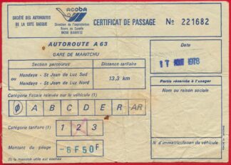 autoroute-a63-certificat-passage-1978-gare-maritchu-societe-cote-basque