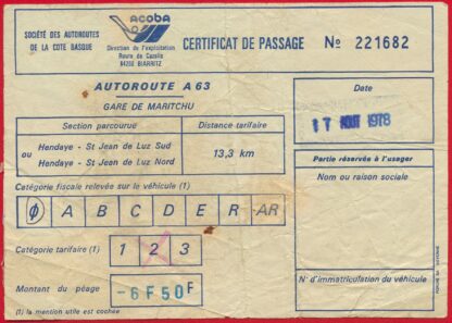autoroute-a63-certificat-passage-1978-gare-maritchu-societe-cote-basque