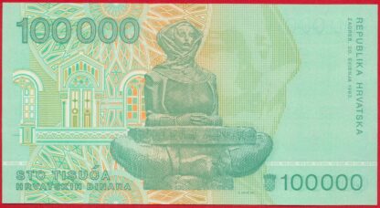 CROATIE - 100000 Dinara - 1993 – Image 2