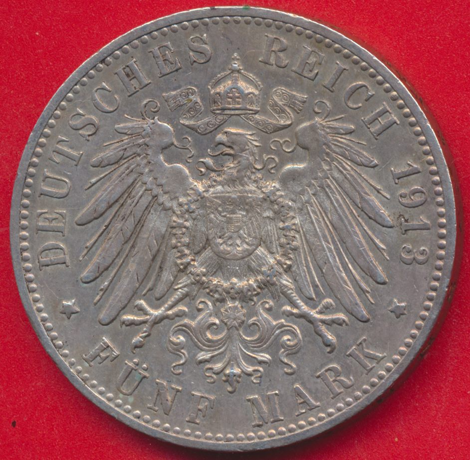 allemagne-wurtemberg-5-mark-1913-f
