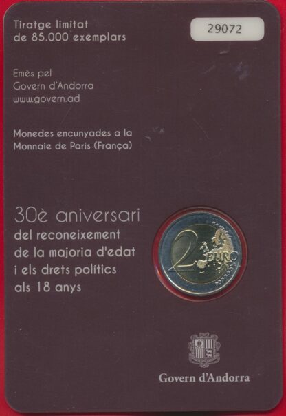 ANDORRE - 2 Euro - 30ème Anniversaire Majorité 18 ans - 2015 – Image 3