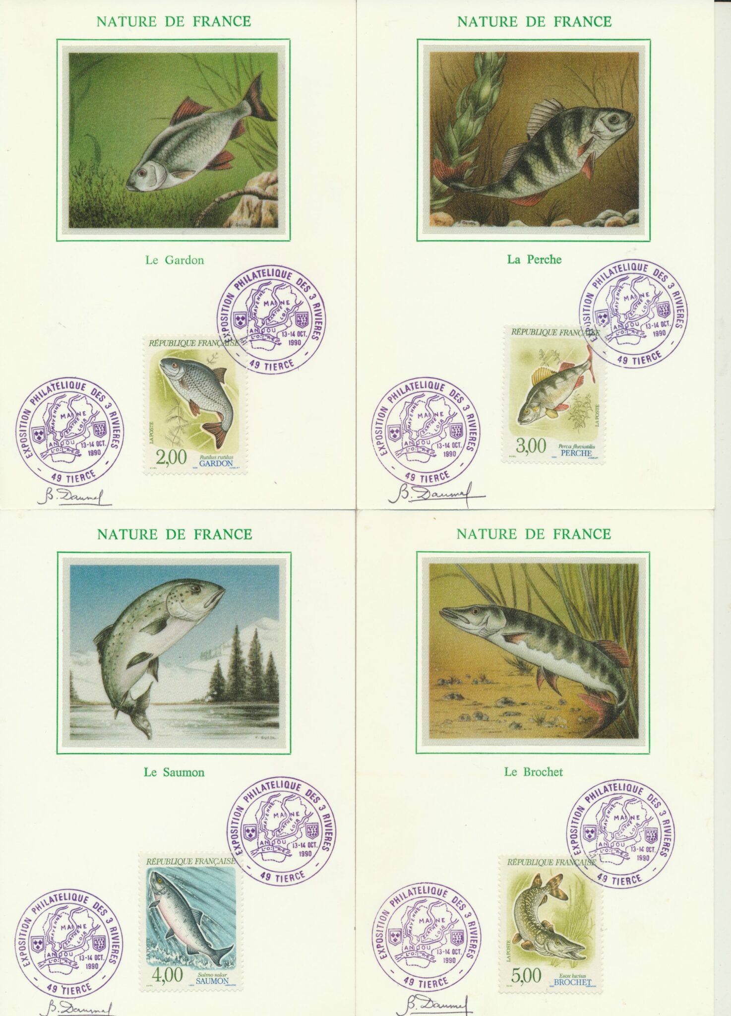 Série De 4 Cartes Maximum FDC 1er Jour Sur Soie - Nature De France - Faune