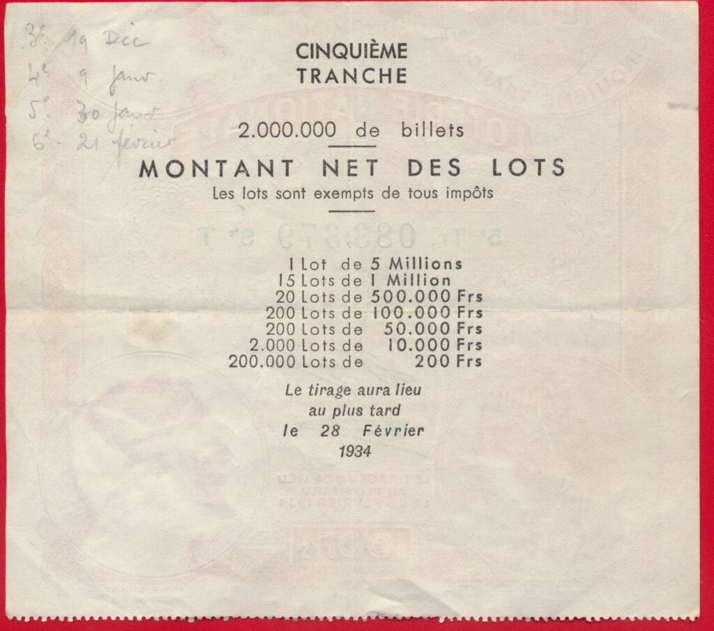Ticket Loterie Nationale - 1934 - FDCollector