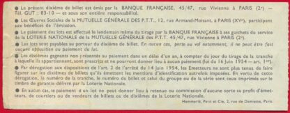 Ticket Loterie Nationale - Mutuelle Générale des P.T.T – Image 2